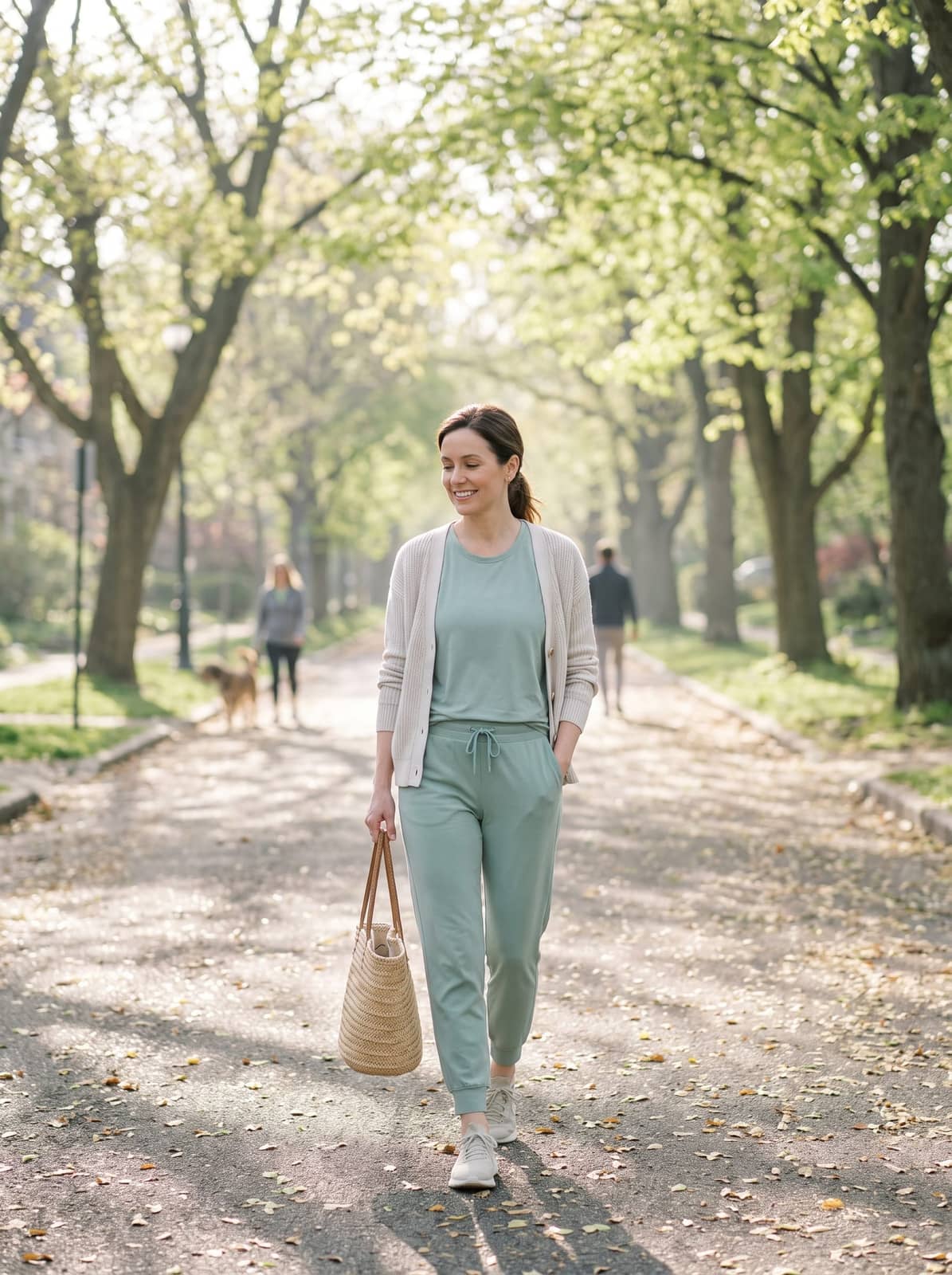 illustrative lifestyle scene — calm everyday moment representing the EverSlim experience (not a real patient or result), soft natural light, fresh mint/green tones
